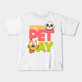 National Pet Day Fun: Cheerful Cat & Dog Kids T-Shirt